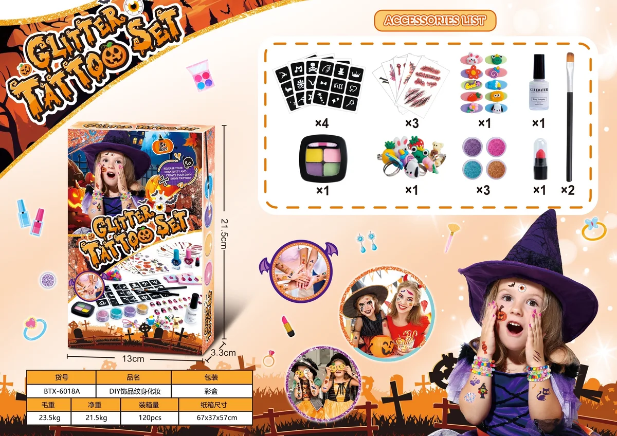 Halloween Kids Tattoo Sticker Set + Makeup Kit