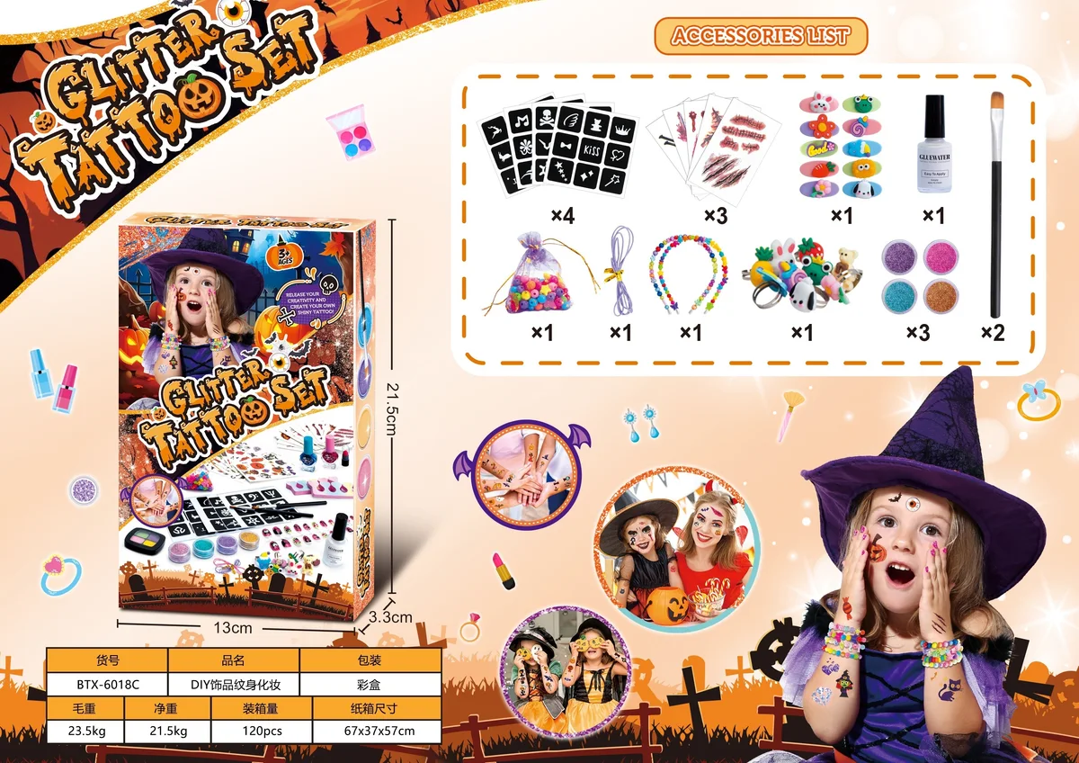 Halloween Kids Tattoo Sticker Set + Beads Headband