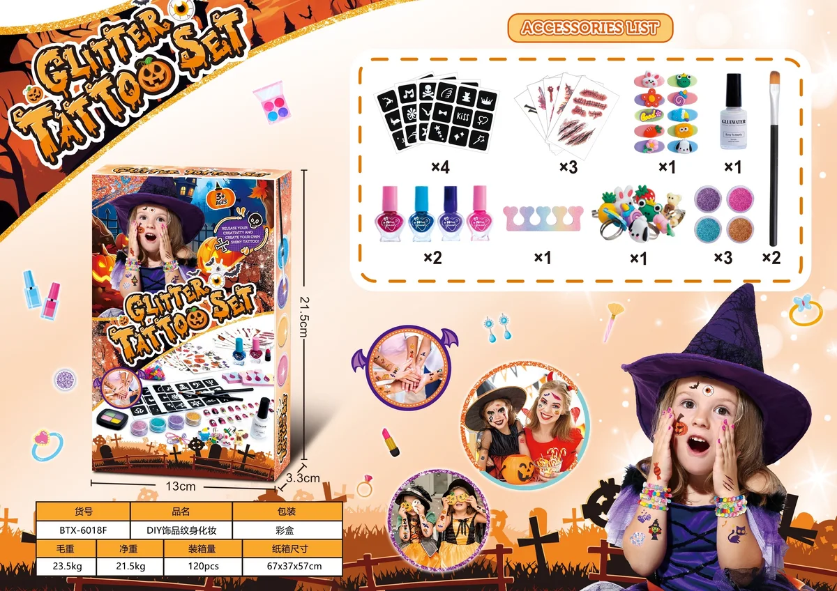 Halloween Kids Tattoo Sticker Set + Nail Polish