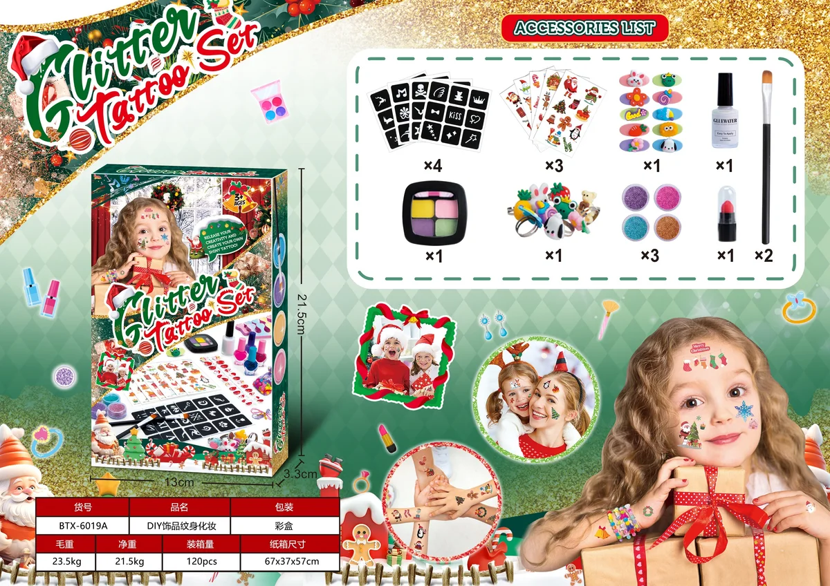 Christmas Kids Tattoo Sticker Set + Makeup Kit
