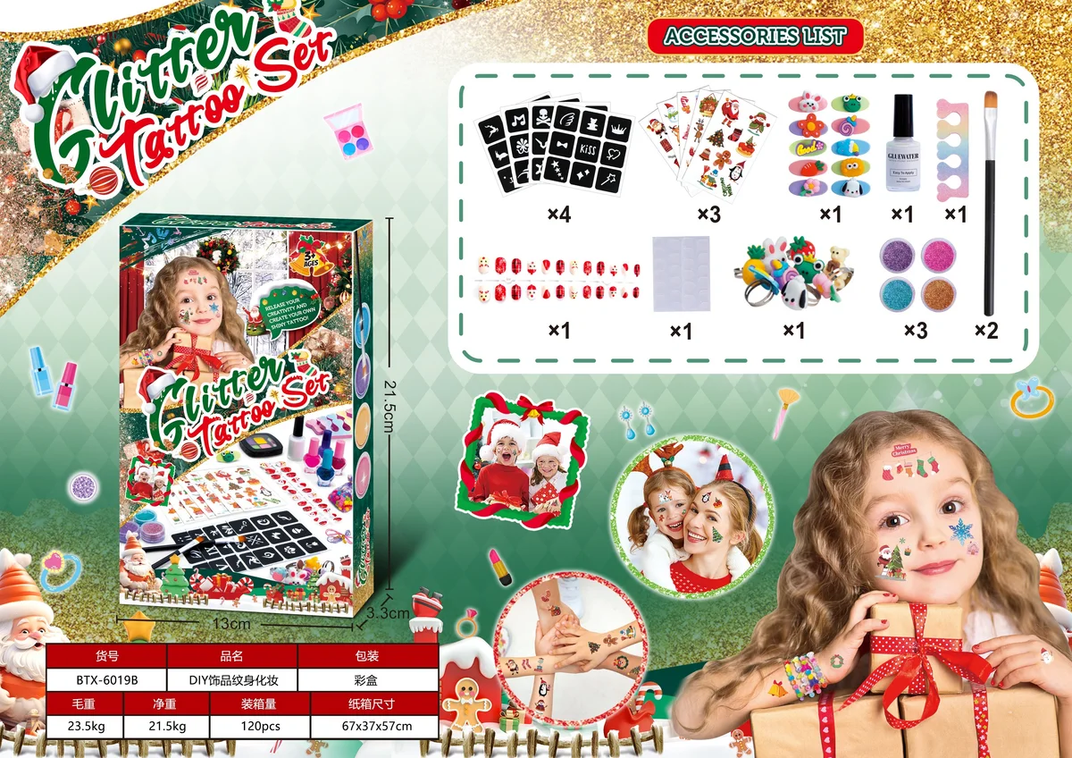 Christmas Kids Tattoo Sticker Set + Nail Tips