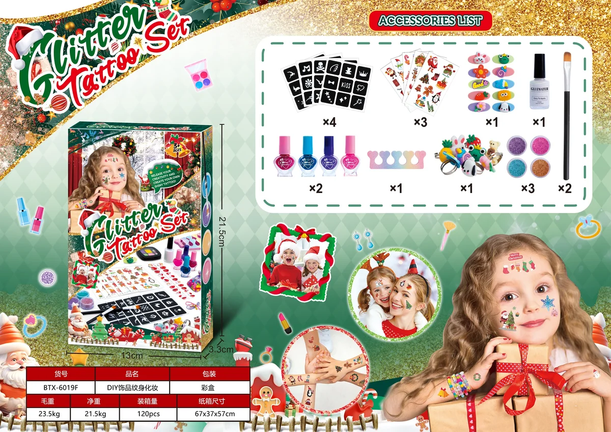 Christmas Kids Tattoo Sticker Set + Nail Polish