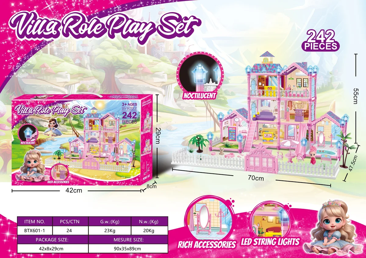 Light-Up & Glow-in-Dark DIY Dollhouse Playset (Large, 242 pcs)