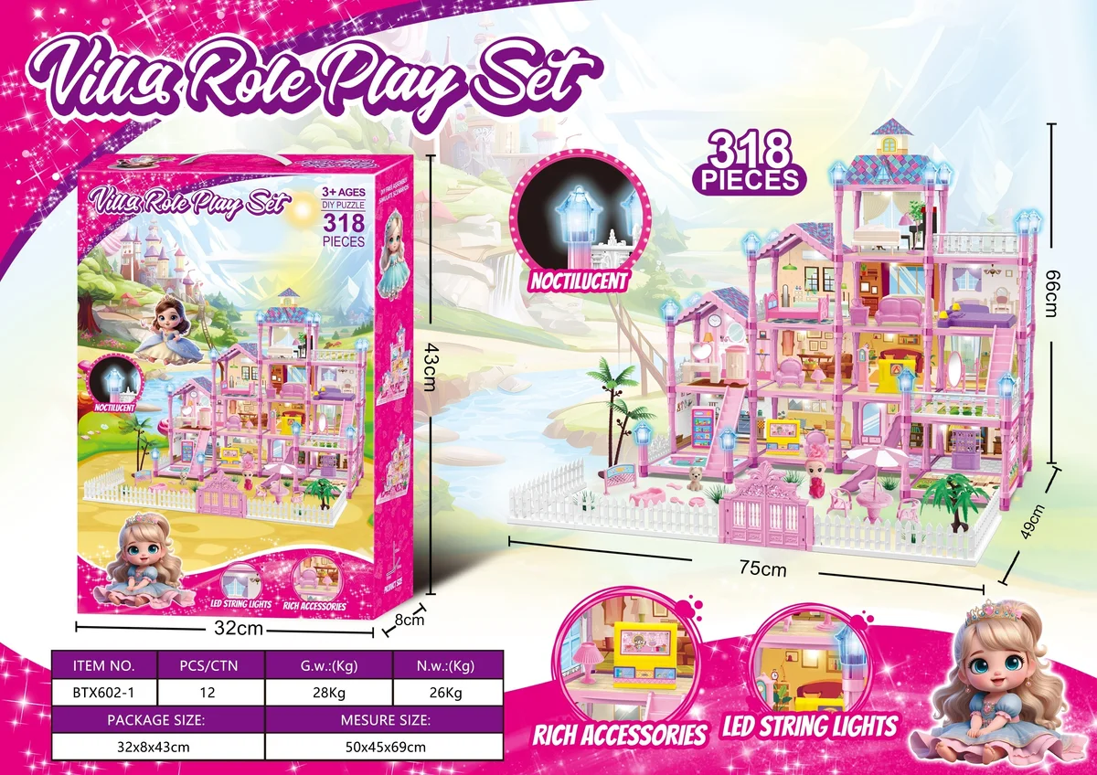 Light-Up & Glow-in-Dark DIY Dollhouse Playset (Large, 318 pcs)