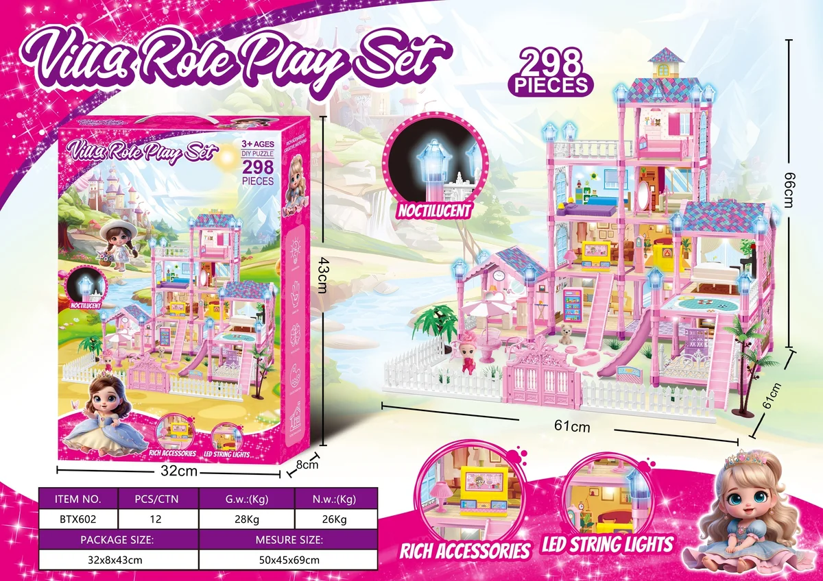 Light-Up & Glow-in-Dark DIY Dollhouse Playset (Large, 298 pcs)