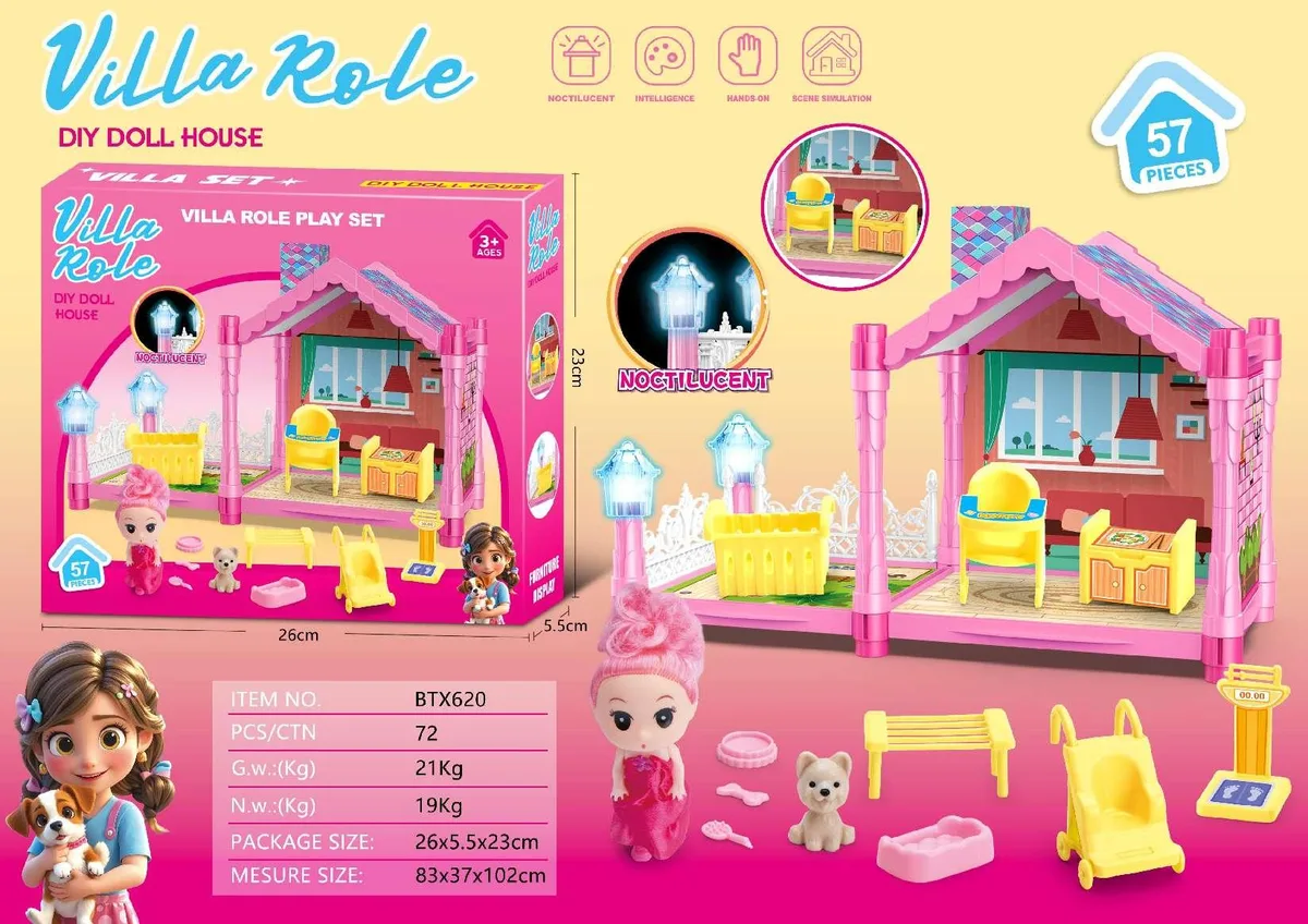 Glow-in-Dark DIY Dollhouse Playset (Small, 57 pcs)
