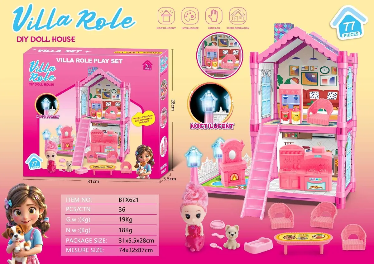 Glow-in-Dark DIY Dollhouse Playset (Small, 77 pcs)