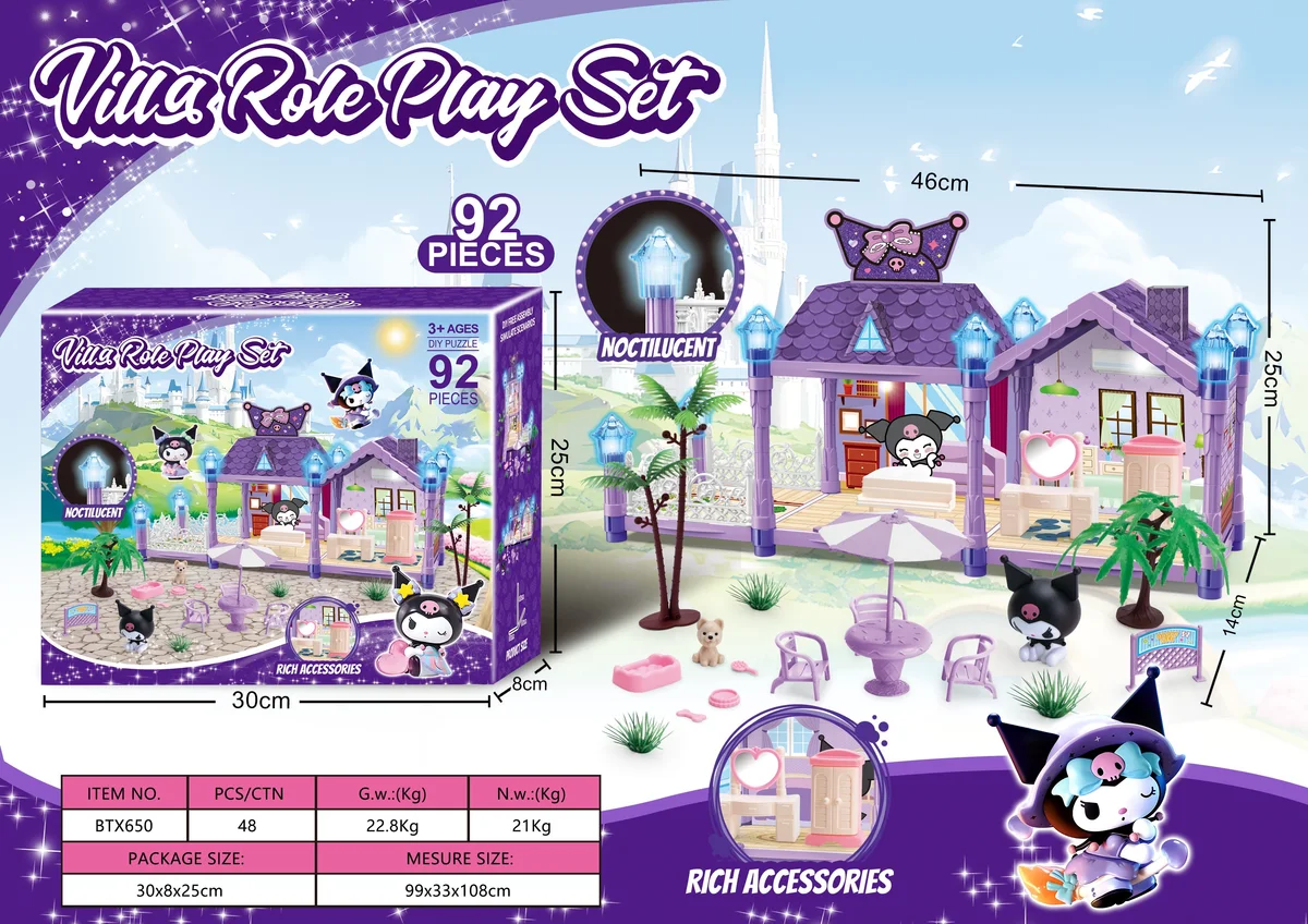 Glow-in-Dark DIY Kuromi Dollhouse Playset (Small, 92 pcs)