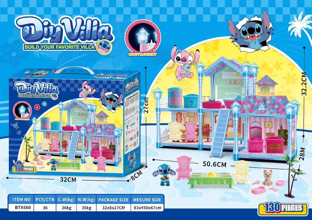 Glow-in-Dark DIY Stitch Dollhouse Playset (Small, 130 pcs)