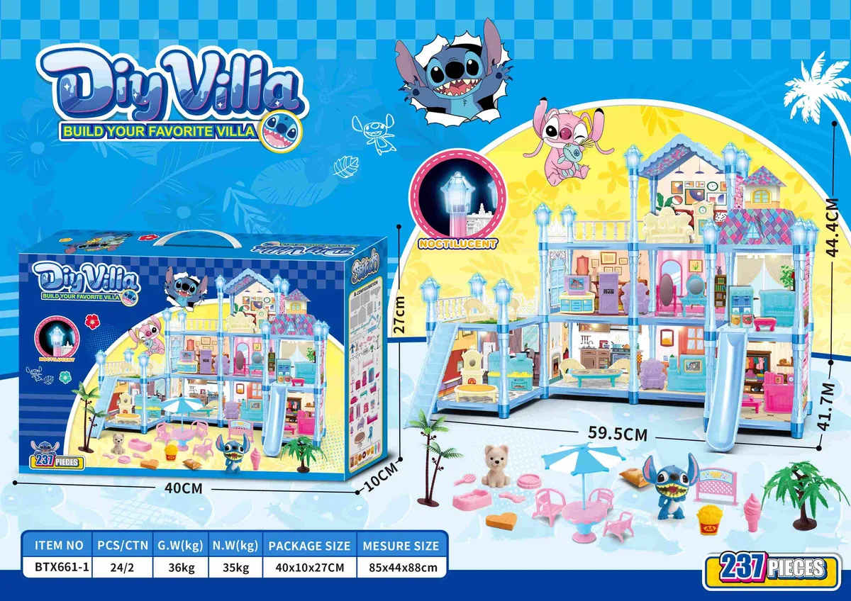 Light-Up & Glow-in-Dark DIY Stitch Dollhouse Playset (Large, 237 pcs)