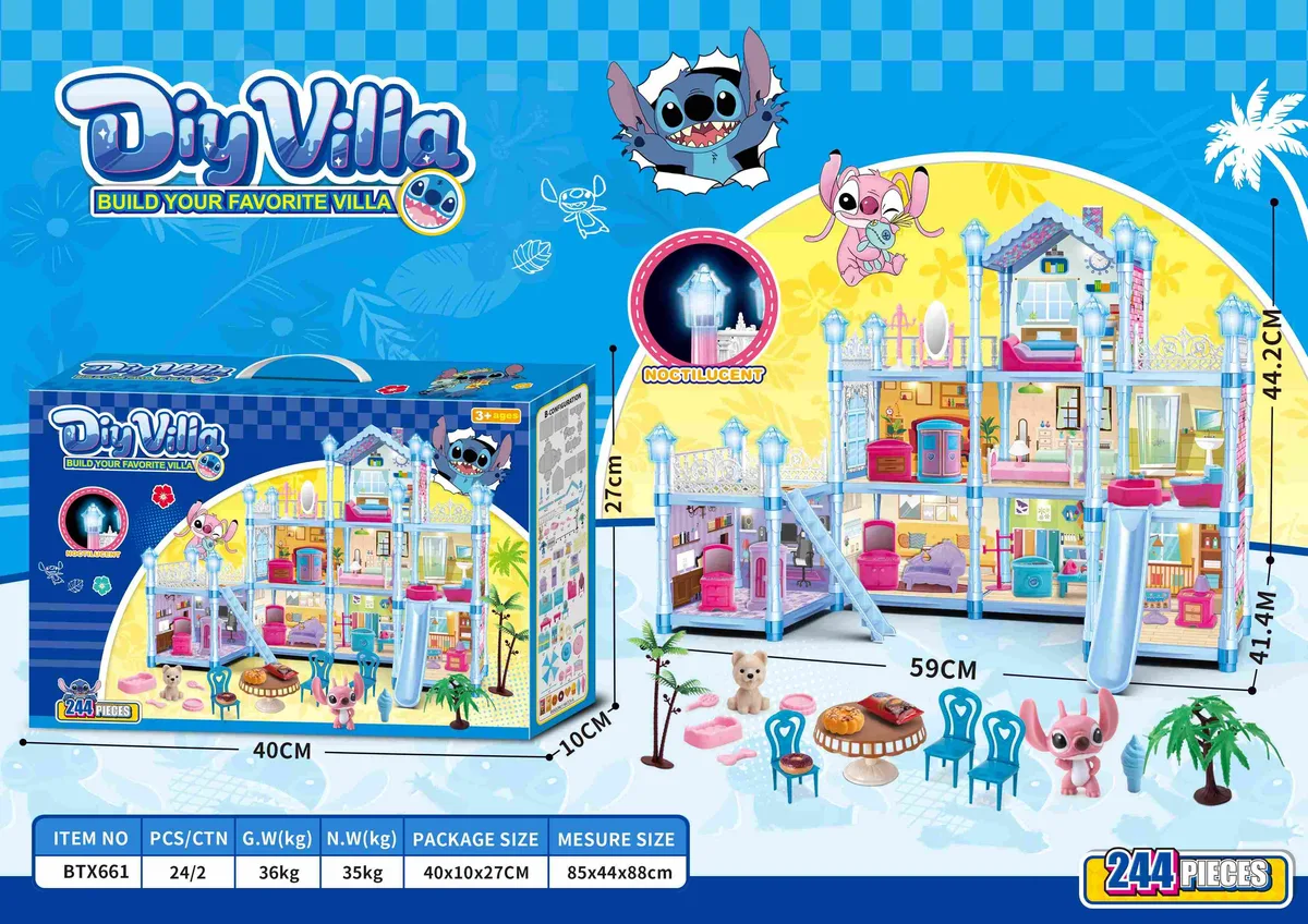Light-Up & Glow-in-Dark DIY Kuromi Dollhouse Playset (Large, 244 pcs)