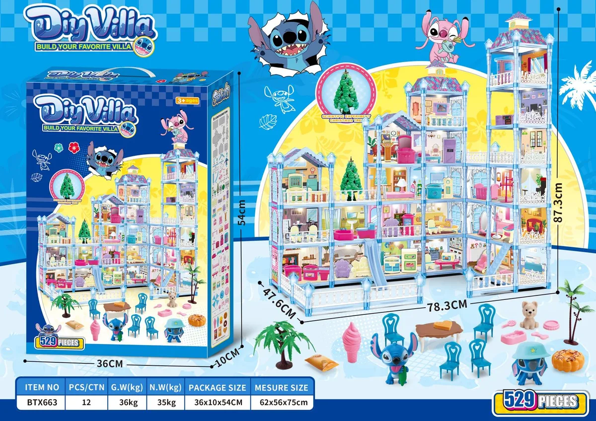 Light-Up & Glow-in-Dark DIY Stitch Dollhouse Playset (Large, 529 pcs)